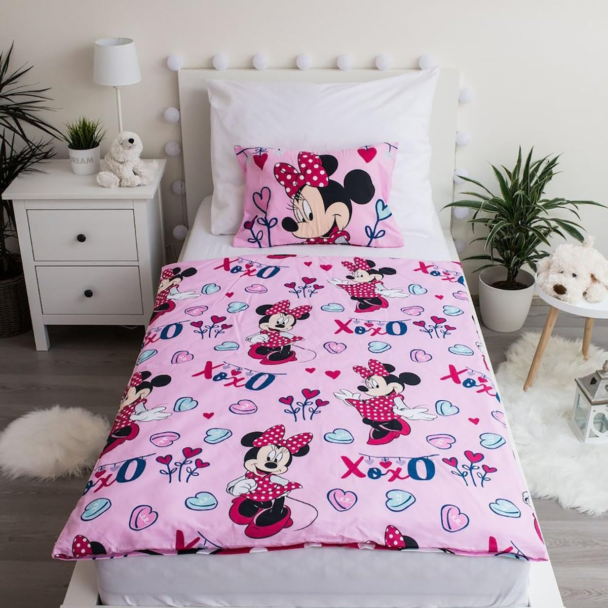 Disney-Bettwäsche, Minnie Mouse Pink Baby, 100 % Baumwolle mit Reißverschluss-Bettwäsche – Kids Naty Shop