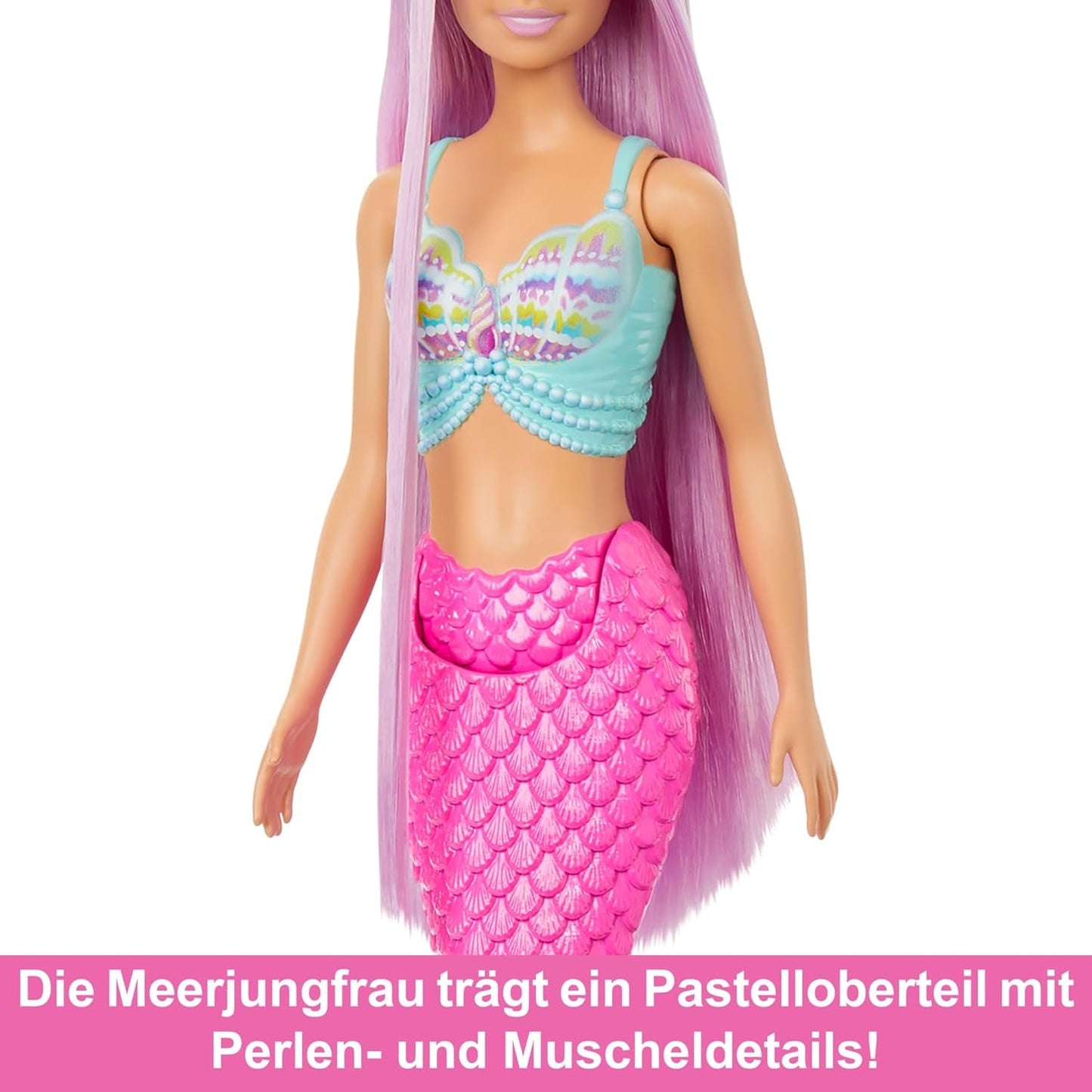 Barbie-Meerjungfrau-Puppe – mit langen rosa Haaren und individuellen Styling-Accessoires, einschließlich Bürste, hübscher Muschel und rosa Flossen, für Kinder ab 3 Jahren, HRR00 Naty Shop Dolls