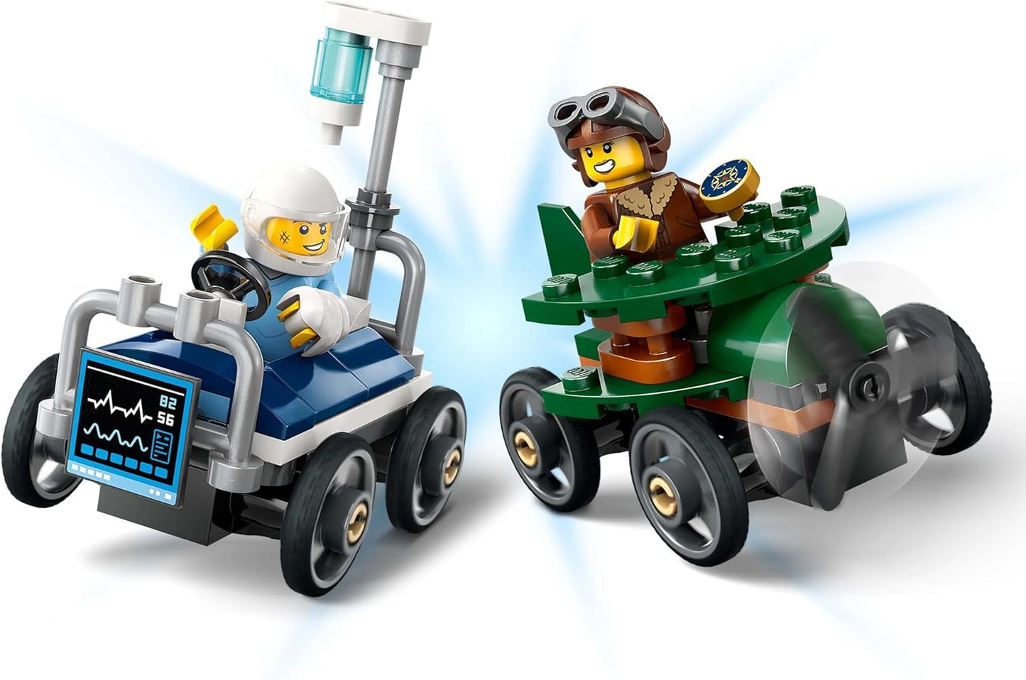 LEGO City Flugzeug vs. Krankenhausbett-Rennwagen-Set – Seifenkistenspielzeug für Jungen und Mädchen ab 5 Jahren – Bausatz mit 2 Minifiguren – Geburtstags- und Weihnachtsgeschenk 60459 Bausätze Besuchen Sie den LEGO-Store