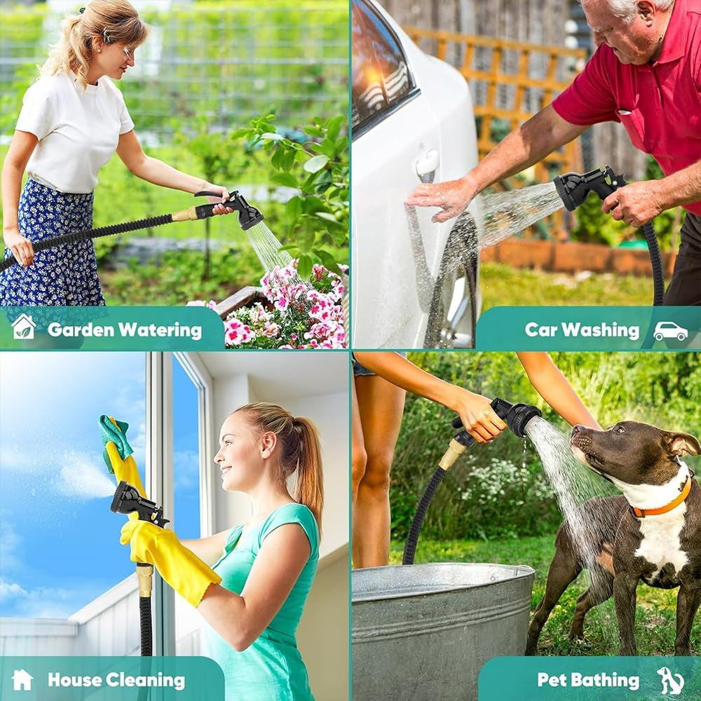 15 m flexibler ausziehbarer Gartenschlauch, flexibler Wasserschlauch mit 8 Sprühfunktionen, 1/2 Zoll bis 3/4 Zoll flexibler Gartenschlauch, für Gartenbewässerung, Autowäsche, Waschen und Bewässern