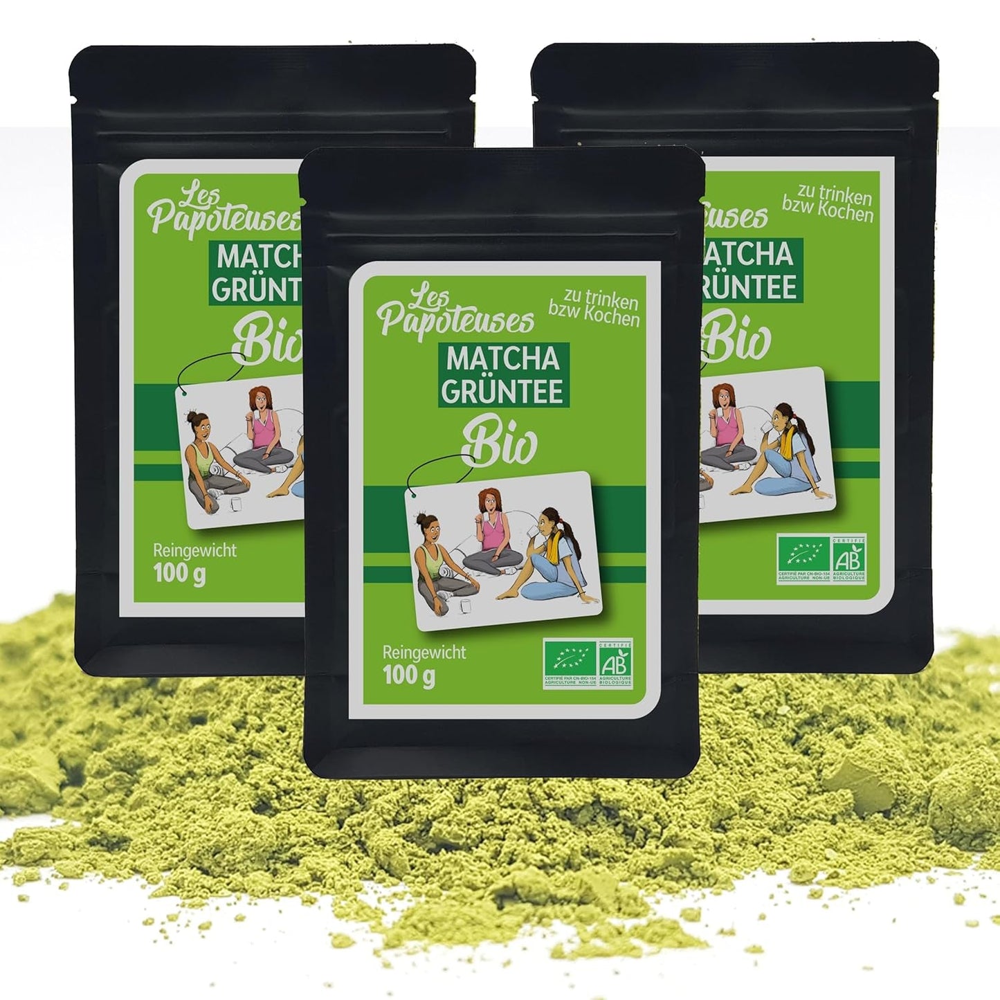 | Matcha Bio-Pulver 100 g | Grüntee-Matcha-Pulver in Zeremonienqualität | 100 % natürlich und hochwertig | Entgiftender Tee | Kompatibel mit Matcha-Set, Stiel, Schale und Glas.