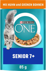 PURINA ONE Senior 7+ Nassfutter für Katzen, zarte Stücke in Hühnersauce, 26er Pack (26 x 85g)