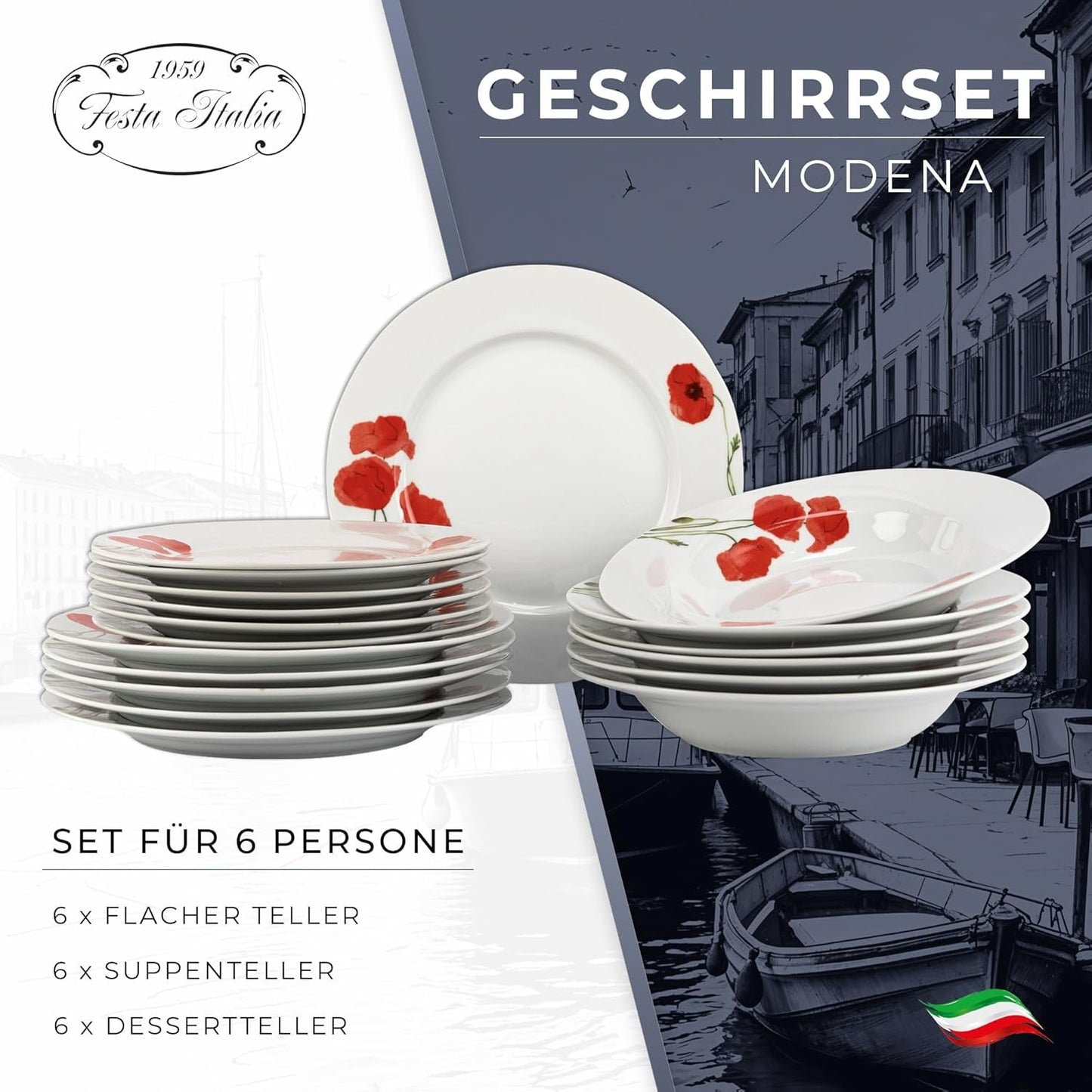 Geschirr-Set für 6 – 18-teilig – Porzellan-Geschirr-Set – weißes Geschirr-Set – Schüssel- und Teller-Set – modernes Geschirr – Teller – Tischservice – Geschirr-Set für 6