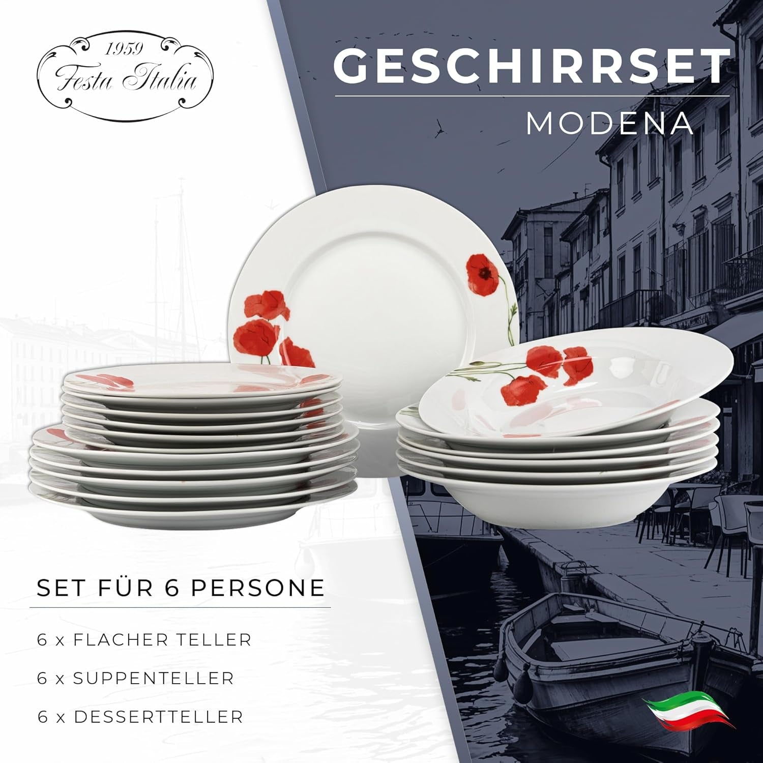 Geschirr-Set für 6 – 18-teilig – Porzellan-Geschirr-Set – weißes Geschirr-Set – Schüssel- und Teller-Set – modernes Geschirr – Teller – Tischservice – Geschirr-Set für 6
