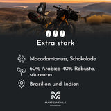 Espressobohnen Martermühle Bike 500g Stark | Arabica/Robusta | Geschmacksrichtungen: Macadamianüsse, Milchschokolade | Hell geröstete ganze Espressobohnen, geringer Säuregehalt