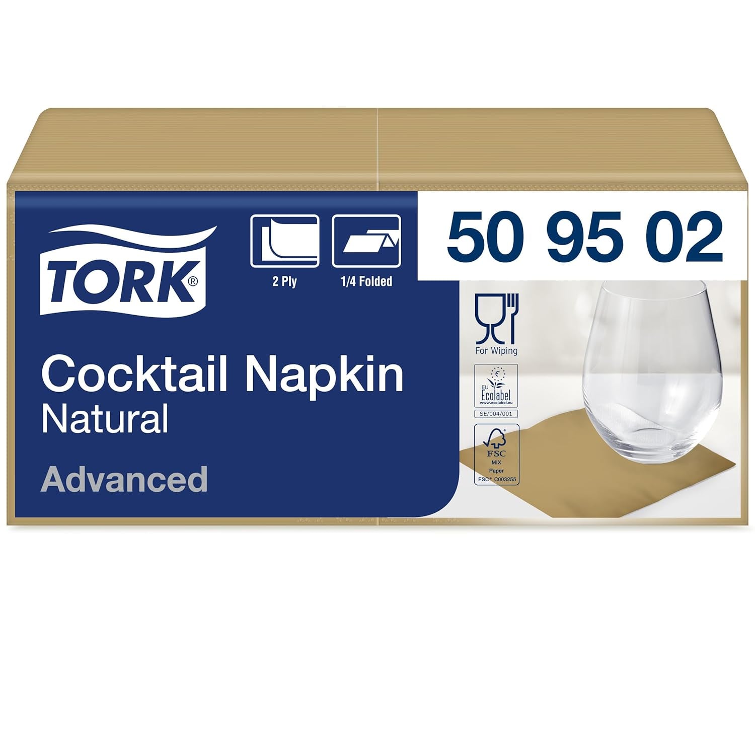 Tork Nature Cocktailserviette mit vorgedrucktem Umweltsymbol, 200 Servietten, 509502