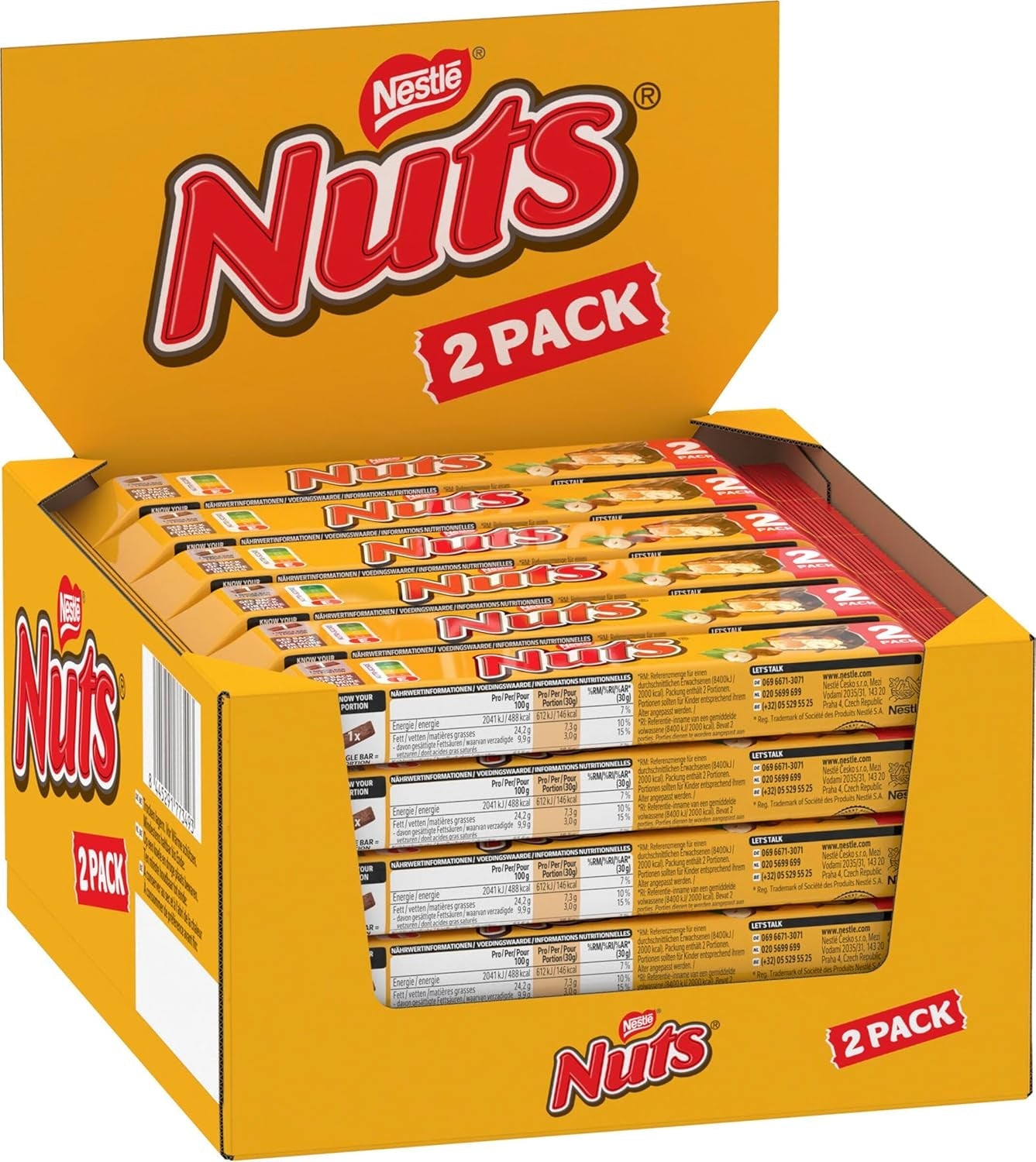 NESTLÉ Schokoriegel 2Pack, der Klassiker mit ganzen Haselnüssen und Karamell umhüllt von Vollmilchschokolade, 24er Pack (24 x 2 x 30g)