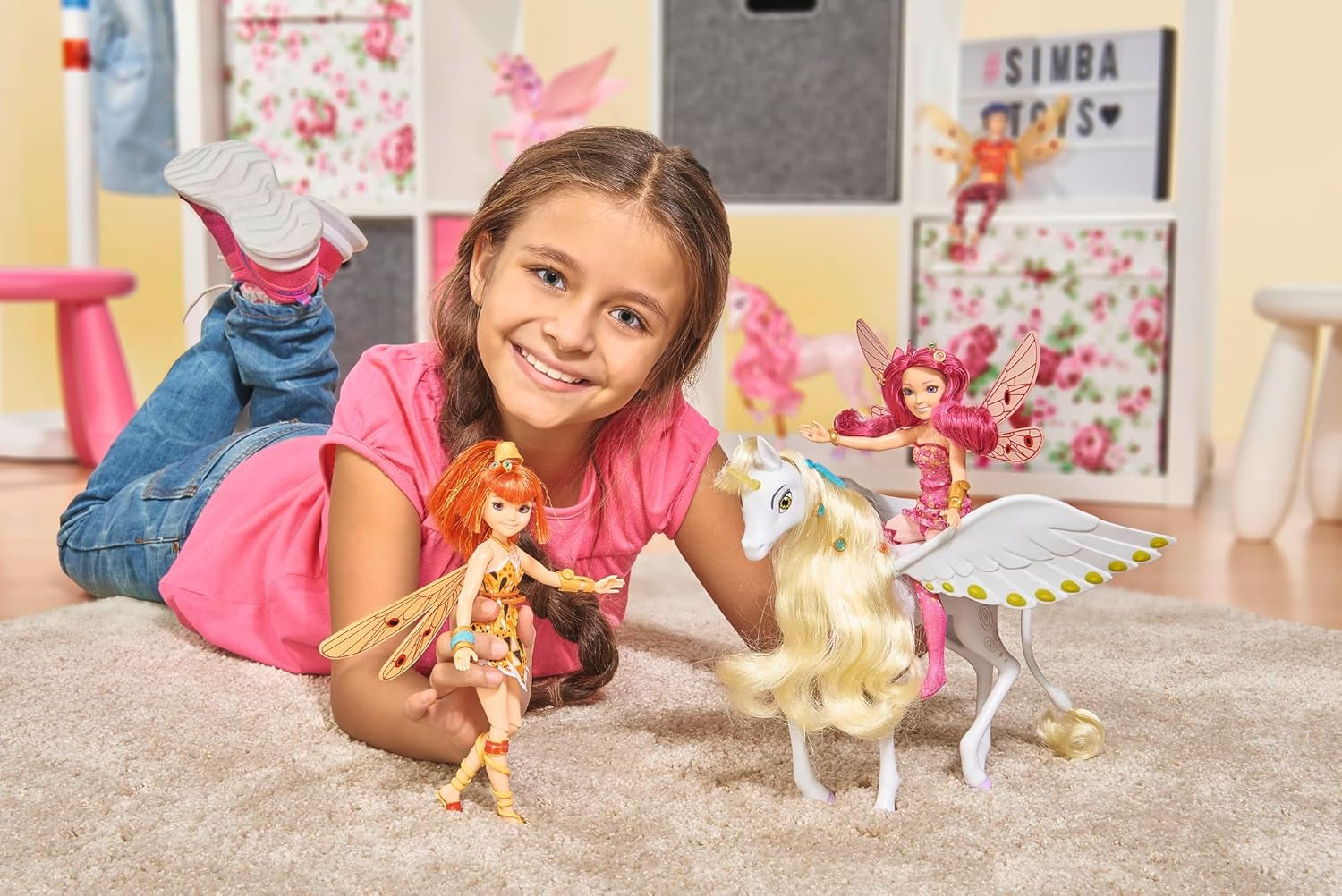 Simba 109480093 – Mia and Me Einhorn Onchao, mit beweglichen Flügeln, Haarspangen, Stylingbürste, Spielpferd, Pony, Centopia, ab 3 Jahren, rosa Naty Shop Dolls