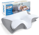 HOMCA Nackenkissen Orthopädisches Kissen 2-in-1-Memory-Schaum-Kissen Nackenstützkissen Ergonomisches Kopfkissen für Rücken-, Seiten- und Bauchschmerzen 60 x 13/11 x 40 cm Orthopädische Nackenkissen Naty Shop Grau