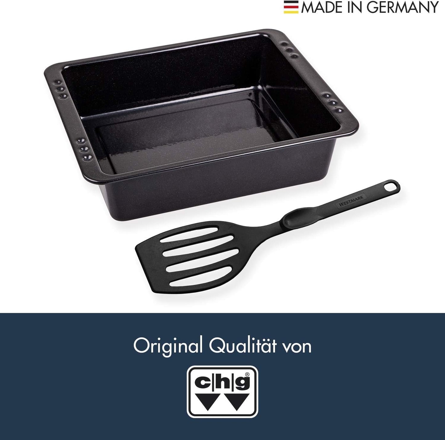 Chg SET 341-46-60 Extra Tiefe Ofenform (7,0 cm) „Emaille“ Mit Profi-Pfannenwender“, Schwarz Gesprenkelt Formen und Tabletts zum Backen Naty Shop