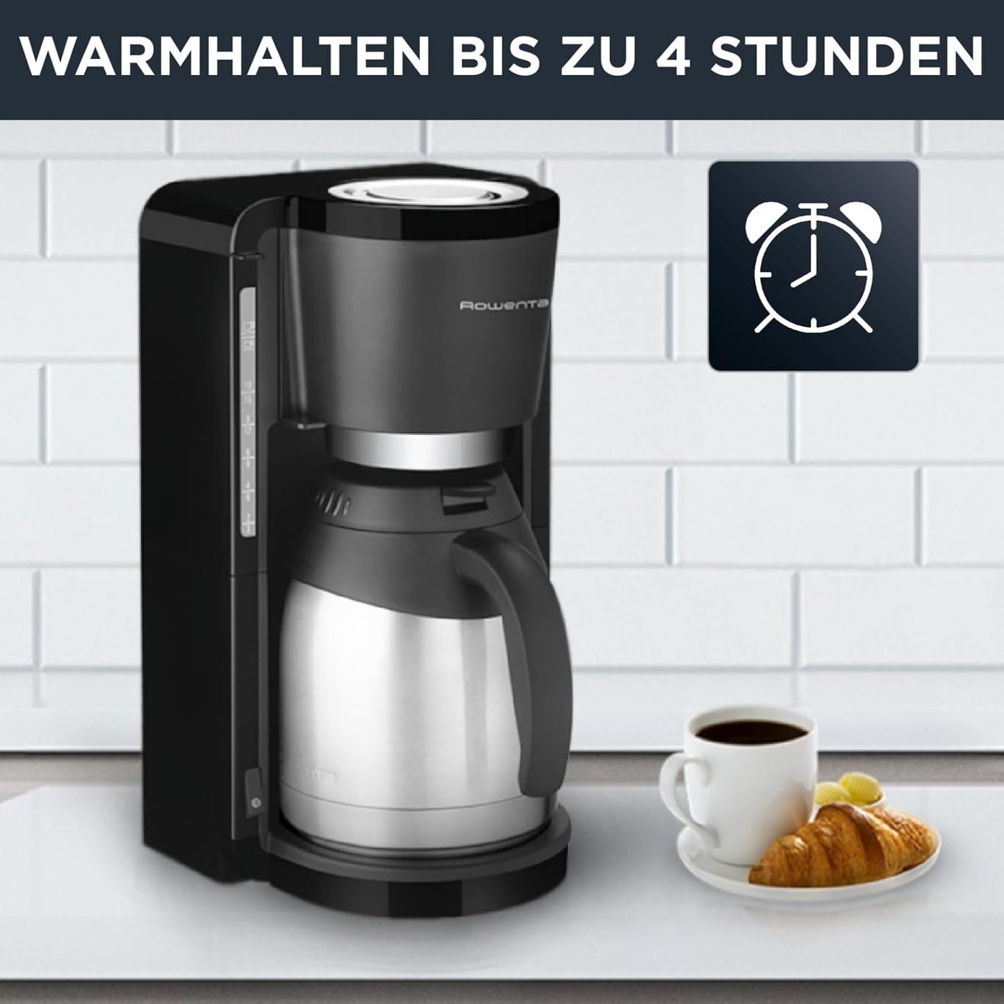 Rowenta Adagio Filter-Espressomaschine, Thermokaraffe aus Edelstahl, hält den Kaffee bis zu 4 Stunden heiß, 10–15 Tassen Fassungsvermögen, 1,25 l Fassungsvermögen, abnehmbarer Filterkorb, automatische Abschaltung, Schwarz, CT3818