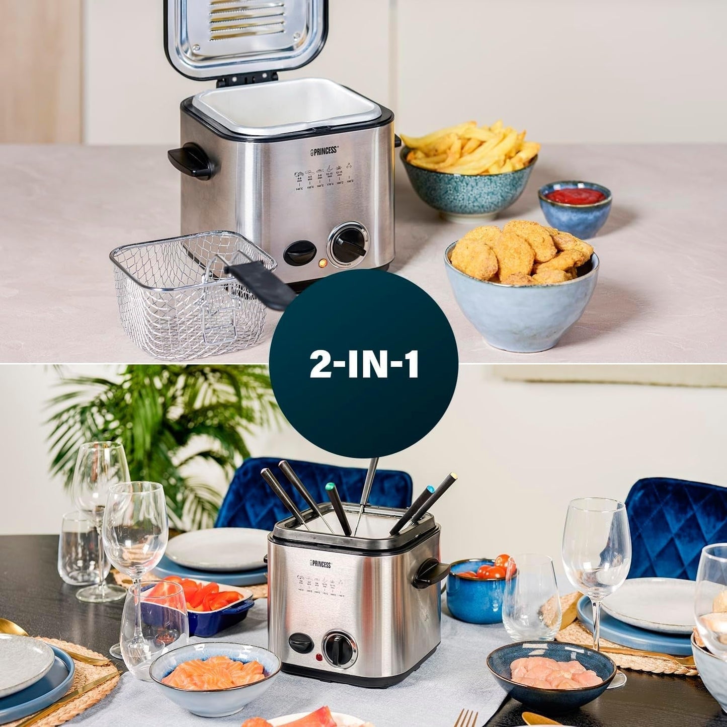 Princess 182611 Mini-Fondue-Fritteuse – schnelles Erhitzen – Geruchsfilter – 1,2 Liter Fassungsvermögen, Silber Haushaltsgeräte Naty Shop