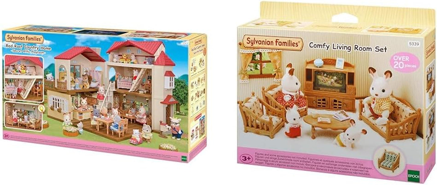 5716 Stadthaus mit Dachboden – Puppenhaus und L5339 Landhaus-Wohnzimmer – Puppenhausmöbel, 30 x 50 cm, 1 Stück (1 Packung), aus Kunststoff