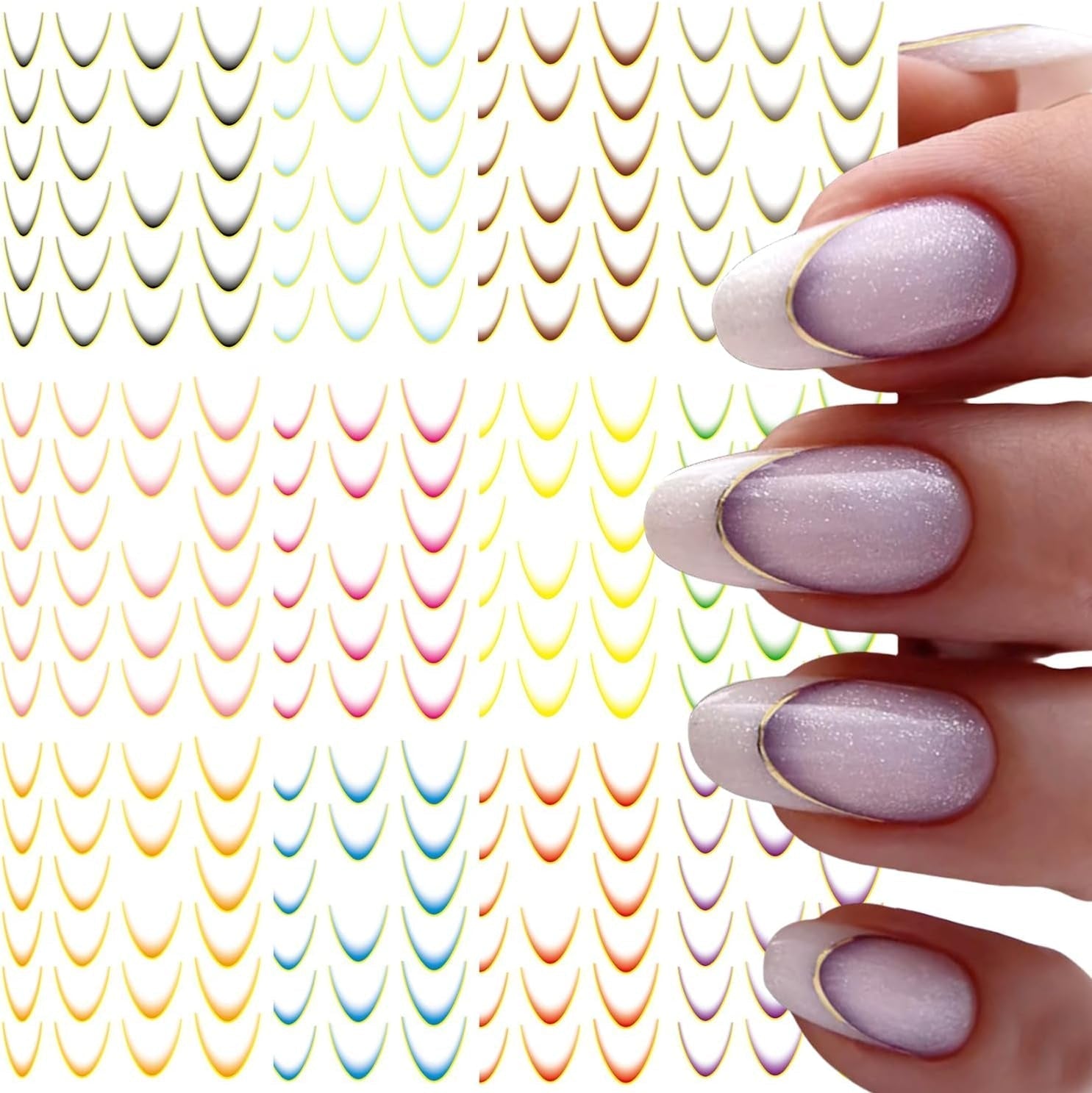 GZMAYUEN 12 Farben Französische Nagelaufkleber, 3D-Nagelaufkleber mit französischem Farbverlauf, selbstklebendes Nageldesign, Nagelzubehör