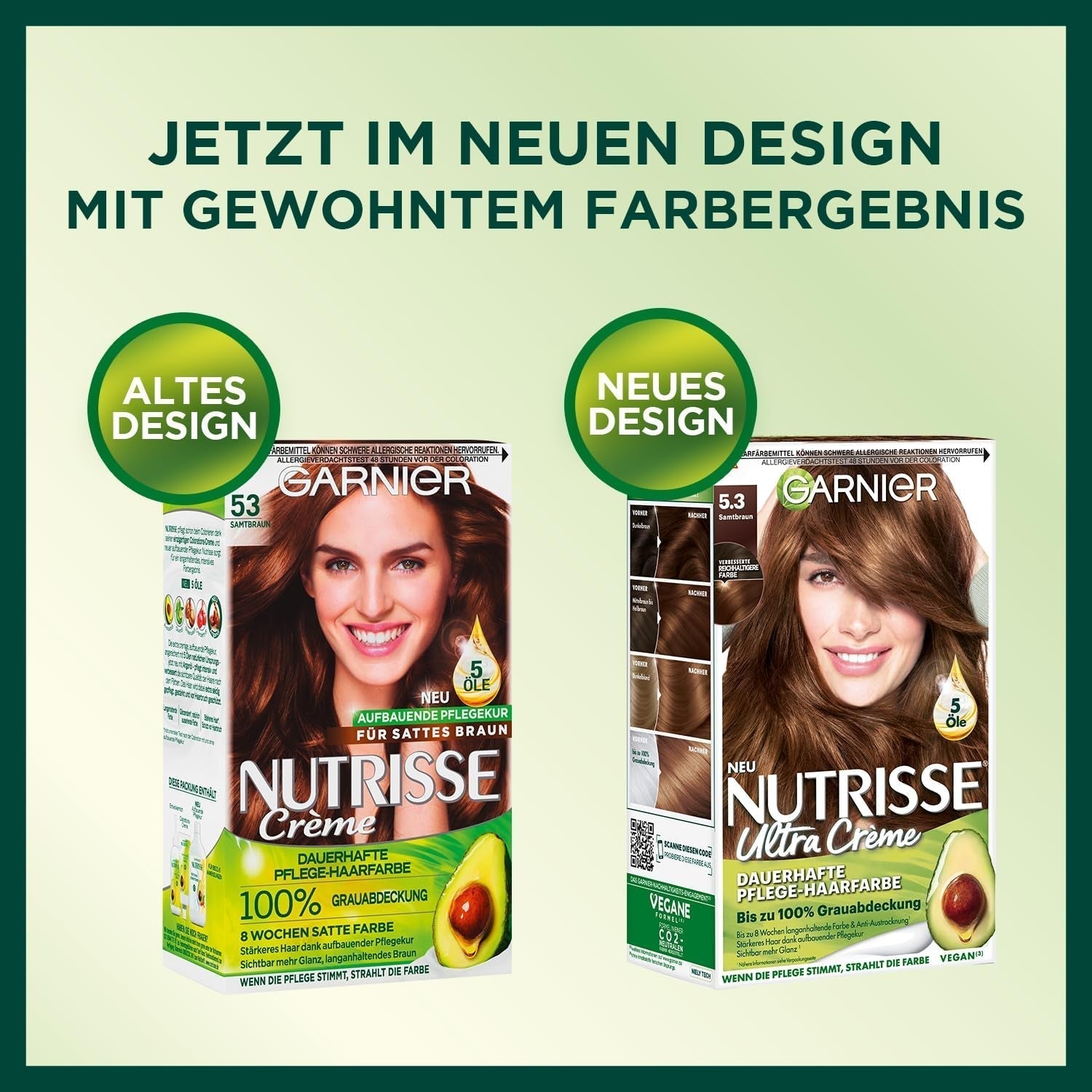 Garnier Nutrisse Permanente Pflege-Haarfarbe mit pflegenden Fruchtölen, 8 Wochen Halt, Farbe Ultra Crème Tint 053 Samtbraun (3er-Pack), Naty Shop Haarfarbe