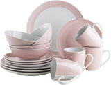 MÄSER Kitchen Time II, Tafelservice für 4 Personen, Kombiservice mit 16 Teilen in Pastellfarben mit dezentem Muster, Porzellan, Rosa