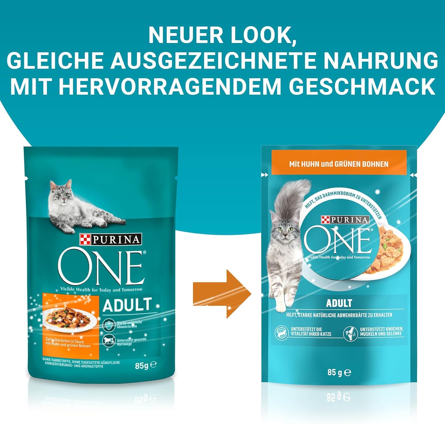 PURINA ONE Adult Nassfutter für Katzen, zarte Stücke in Hühnersauce, 26er Pack (26 x 85g)