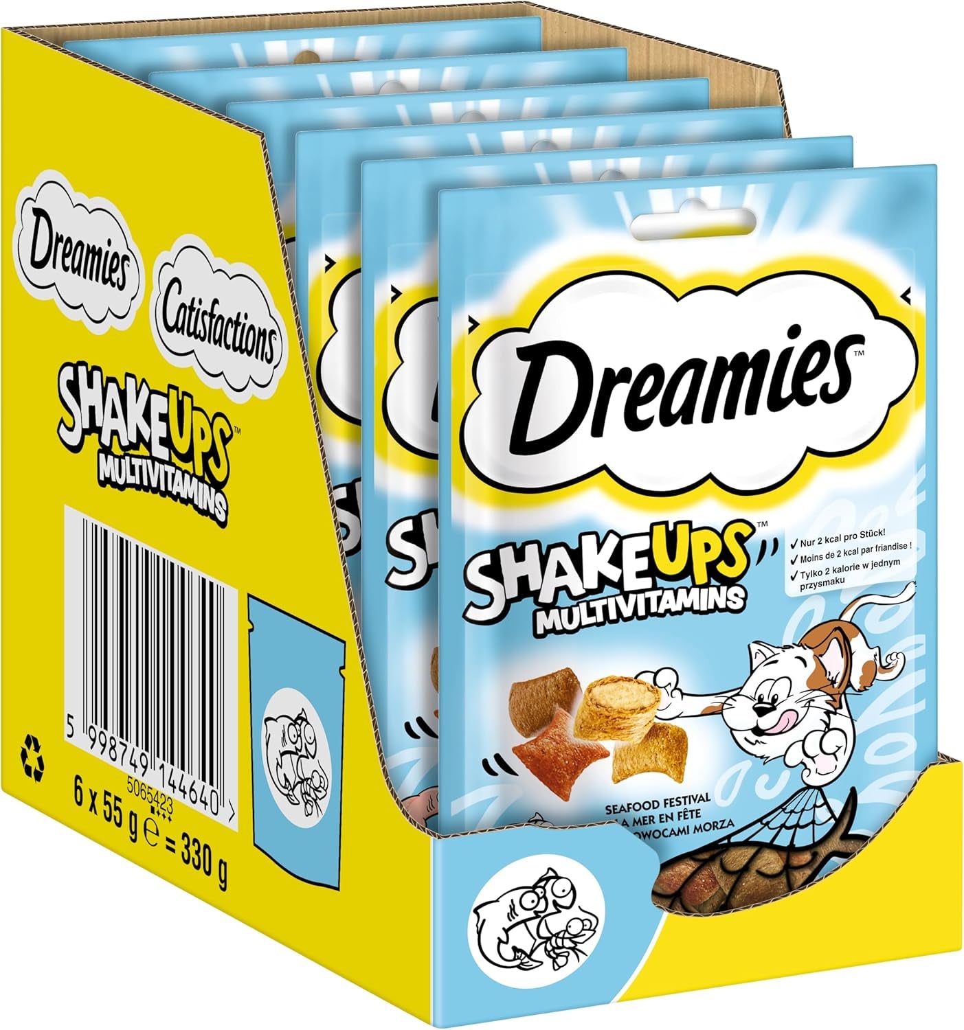DREAMIES SHAKE UPS Multivitamin Seafood Festival Katzensnacks in Portionsbeuteln – 55 g (6 Beutel)