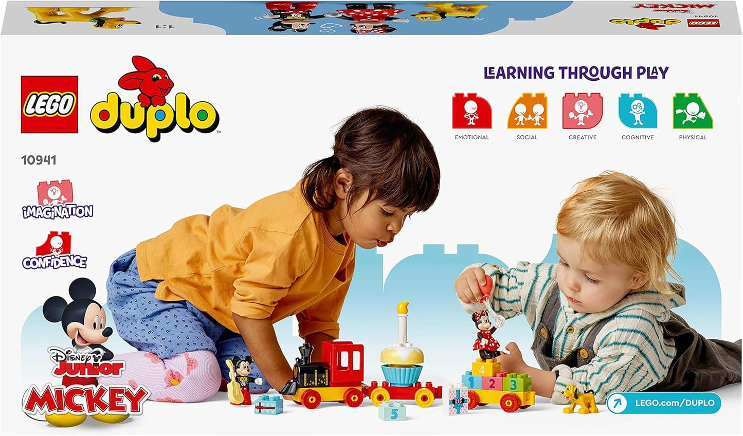 LEGO 10941 DUPLO Disney Mickey und Minnie Geburtstagszug, Spielzeugzug mit Kuchen und Luftballons, Geschenk für Kinder ab 2 Jahren. Bausets Besuchen Sie den LEGO-Store