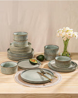 GBhome Keramik-Geschirr-Set für 6 Personen, 18-teilig, reaktive Glasur, handgefertigtes Porzellan-Geschirr-Set, mikrowellen- und spülmaschinenfest, Schüssel- und Teller-Set