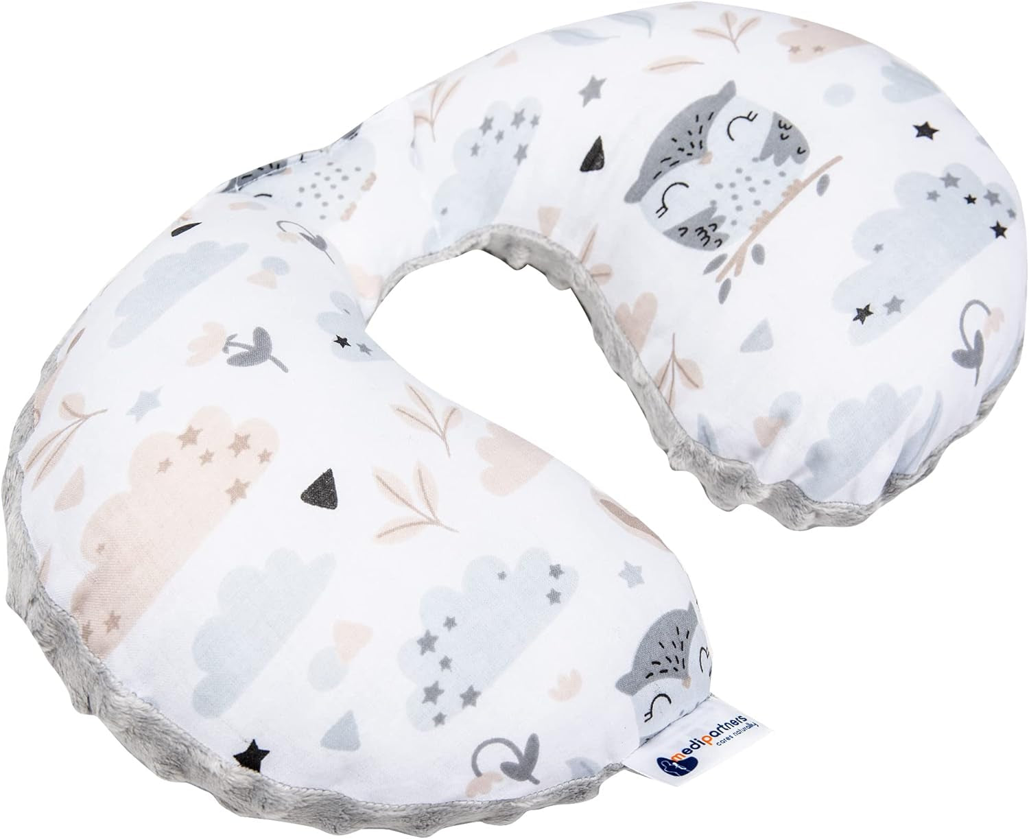 Medi Partners Baby-Nackenkissen, Nackenstütze, 100 % Baumwolle/Minky, Baby-Nackenkissen für Auto, Kinderwagen, Reisen, Reisen, Schlafen, Nackenkissen, Schlummerrolle (REH mit grauem Minky). Zervikale orthopädische Kissen, Naty Shop, Reinigung mit grauem Minky