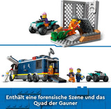 LEGO City Polizei-Truck mit Labor, Quad-Polizei-Set und Spielzeug-Truck für Kinder, Geschenk für Jungen und Mädchen ab 7 Jahren, plus 5 Minifiguren – 2 Polizisten, 1 Wissenschaftler und 2 Gauner 60418 Bausets Beuche den LEGO-Store