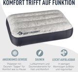 Sea to Summit – Eros Daunen-Reisekissen L – Ultraleicht und aufblasbar – 10D-Material – Premium-Daunenkissen – rutschfest – zum Wandern und Camping – 42 x 28 x 12 cm – Grau – 95 g Naty Shop Reisekissen