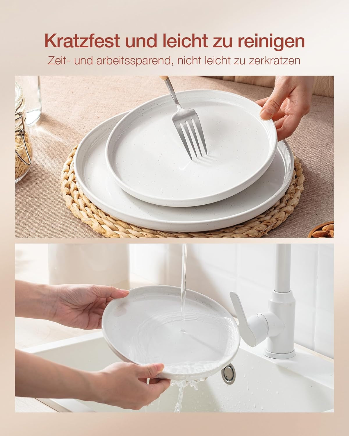 Milkyway Geschirrset, 18-teiliges Geschirrset, Steingut-Essteller, Dessertteller, Müslischalen für 6 Personen, mikrowellen- und spülmaschinenfest, weiß