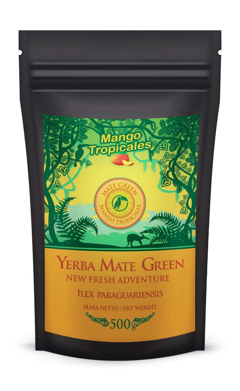 Yerba-Mate-Tee-Set ● Mango Tropicales Mate-Tee 500 g ● Mate-Tee-Set 4 x 25 g ● Mate-Tee mit Früchten ● Yerba Mate-Tee mit Mango, Ananas, Zitrone