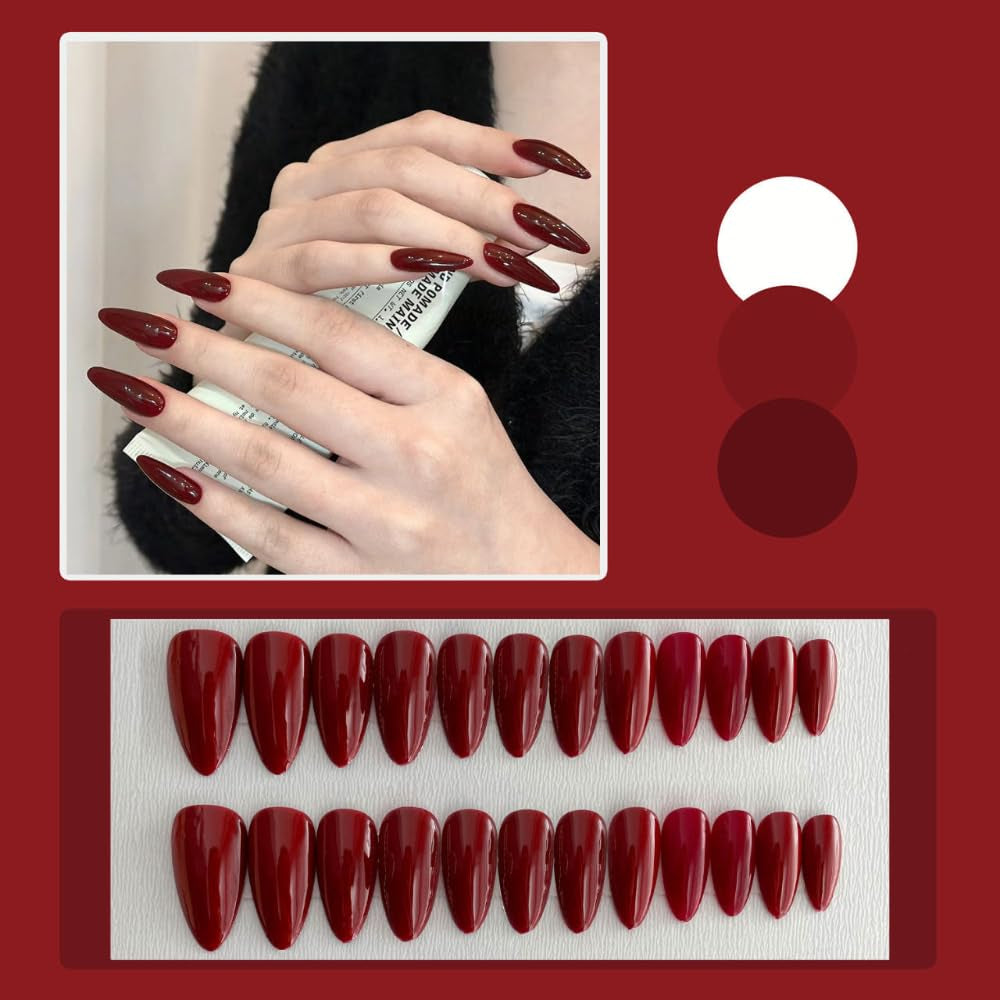 Künstliche Nägel, französische Mandel, lang, künstliche Nägel mit Kleber, für Frauen, Mädchen, Accessoires oder Geschenkidee, für Hochzeit, Geburtstag, Weihnachten, Valentinstag