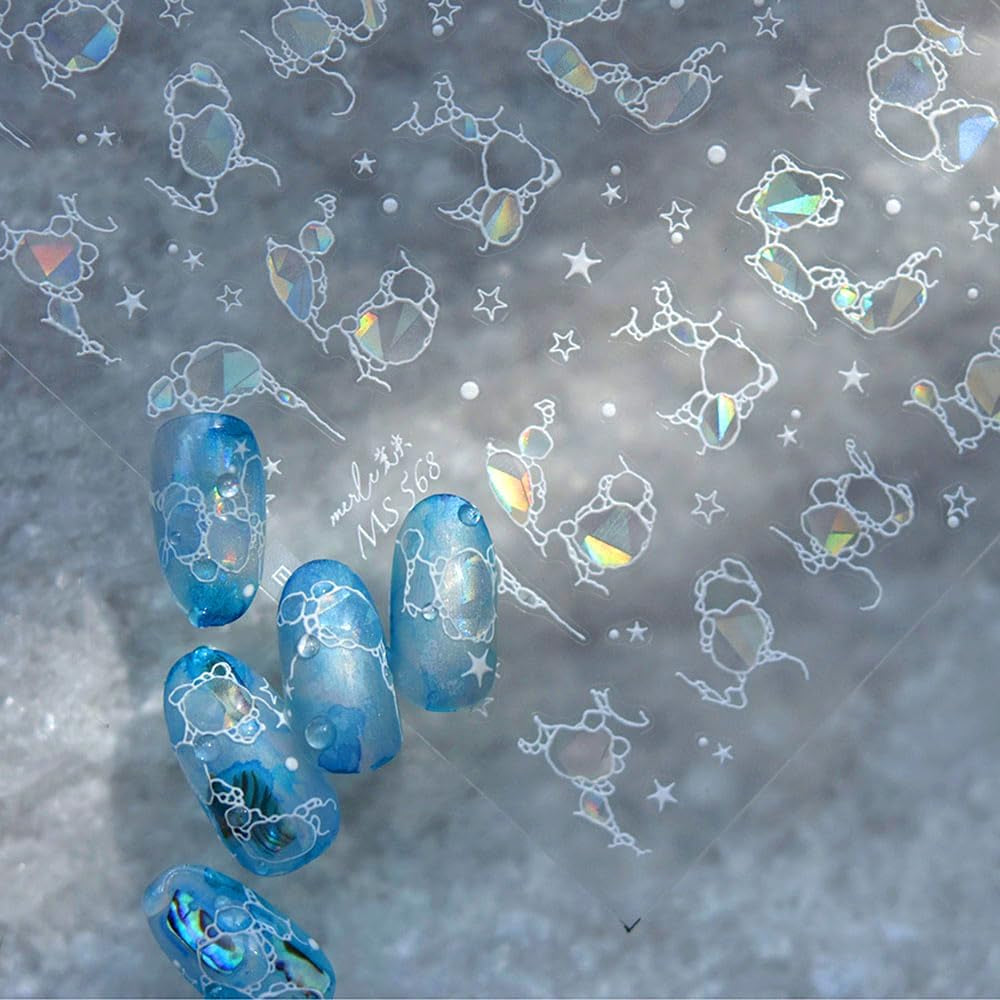 Glitzer-Nagelaufkleber, Sommer-Wasserwellen, Sternenhimmel-Nagelkunst, Fantasie-Meerwasserwellen, Nageldesigns, Nagelaufkleber, Meerwasserwellen, Nagelzubehör, Nagelkunst