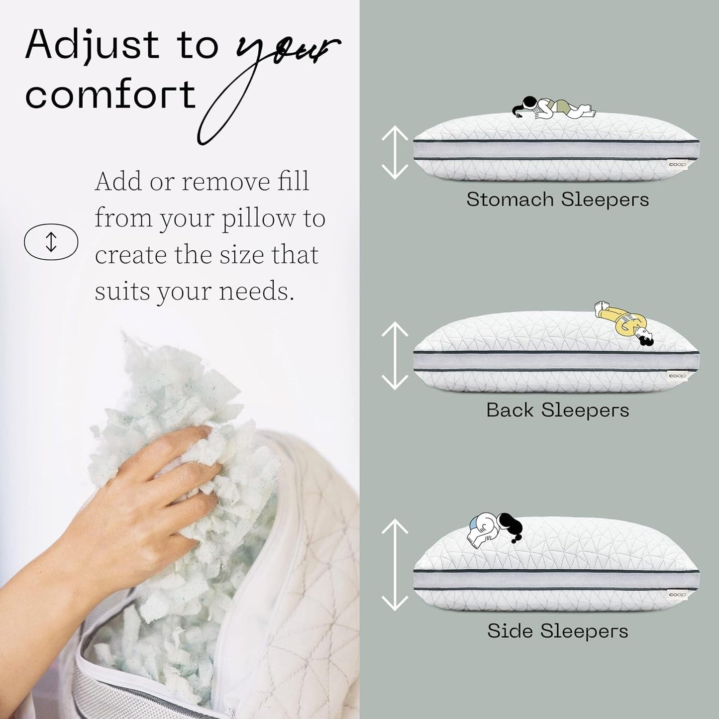 Coop Home Goods Eden Cool verstellbares Kissen, King-Size-Größe, verstellbarer Gel-Memory-Schaum, weicher, atmungsaktiver Lulltra-Stoff, ideal für alle Schläfer, umweltfreundlich, Naty Shop Standard-Kissen