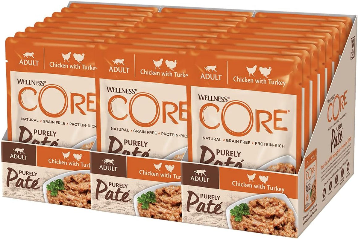 Wellness CORE Purely Paté 24 x 85g, Huhn und Pute – Nassfutter für Katzen, feine Pastete, getreidefrei, natürlich, hypoallergen, proteinreich, fleischreich