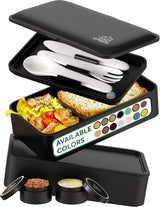 Umami Lunchbox für Erwachsene, stapelbare Bento-Box mit 4 Besteck und Fächern, Lunchbox für Erwachsene, To-go-Salatbehälter, Picknick-/Büro-Lunchbox, Anthrazitgrau, 1500 ml. Naty Shop Lebensmittelaufbewahrungsboxen Mattschwarz L – 1200 ml