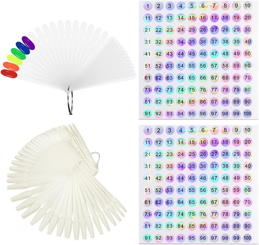 100 Nail-Art-Werkzeuge, Nail-Art-Schablonen, klarer runder Kopf und Ballett-Nagelkunst-Tools in natürlichen Farben, kommt mit 2 digitalen Glitzeraufklebern 1-100