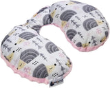 Medi Partners Baby-Nackenkissen, Nackenstütze, 100 % Baumwolle/Minky, Baby-Nackenkissen für Auto, Kinderwagen, Reisen, Reisen, Schlafen, Nackenkissen, Schlummerrolle (REH mit grauem Minky), zervikale orthopädische Kissen, Naty Shop, Igelgrau mit Minky, Hellrosa