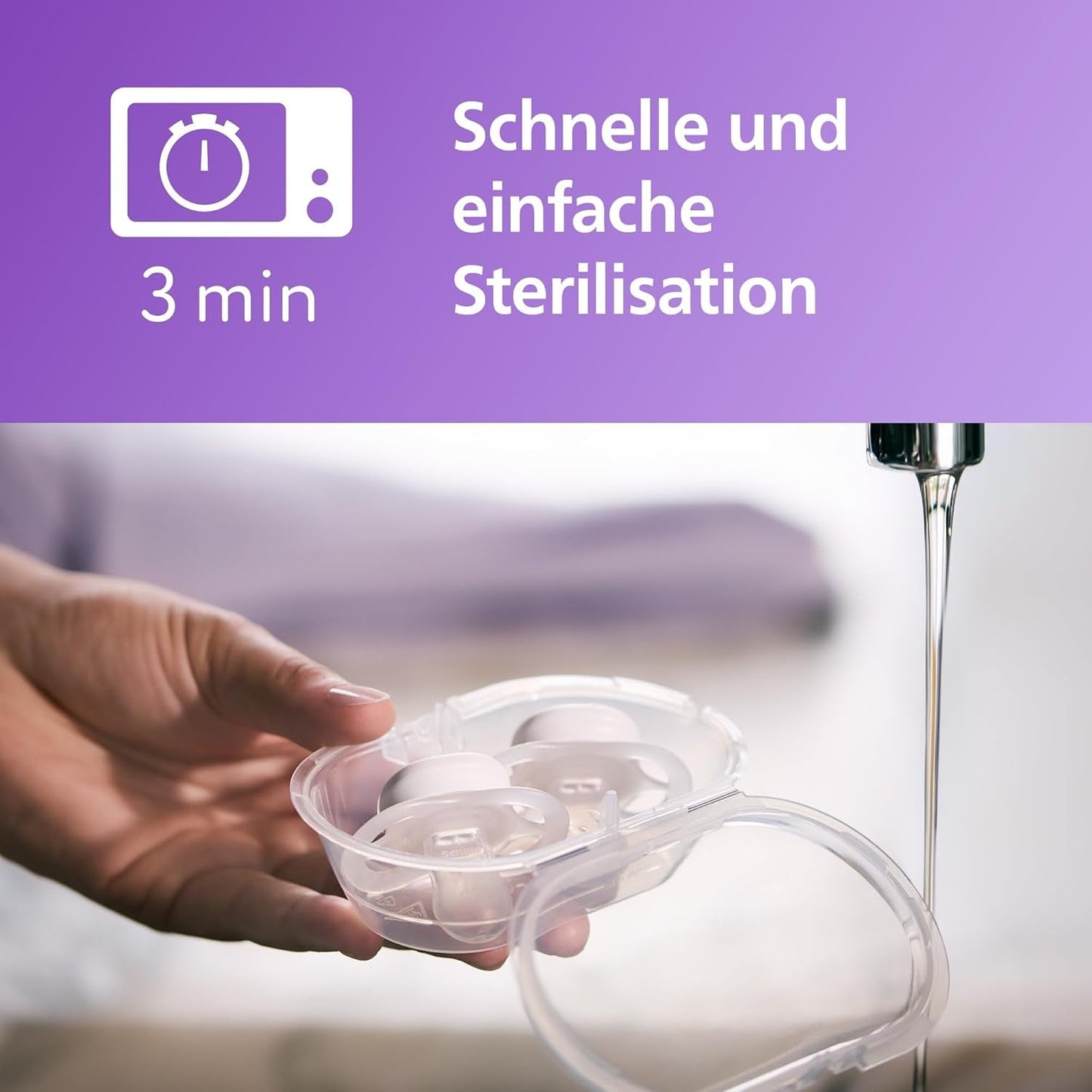 Philips AVENT Ultra Start Nachtschnuller, kieferorthopädischer Schnuller für Neugeborene, leuchtet im Dunkeln, BPA-frei, mit Sterilisationsbehälter, Doppelpack, Mond, Stern, SCF075/07