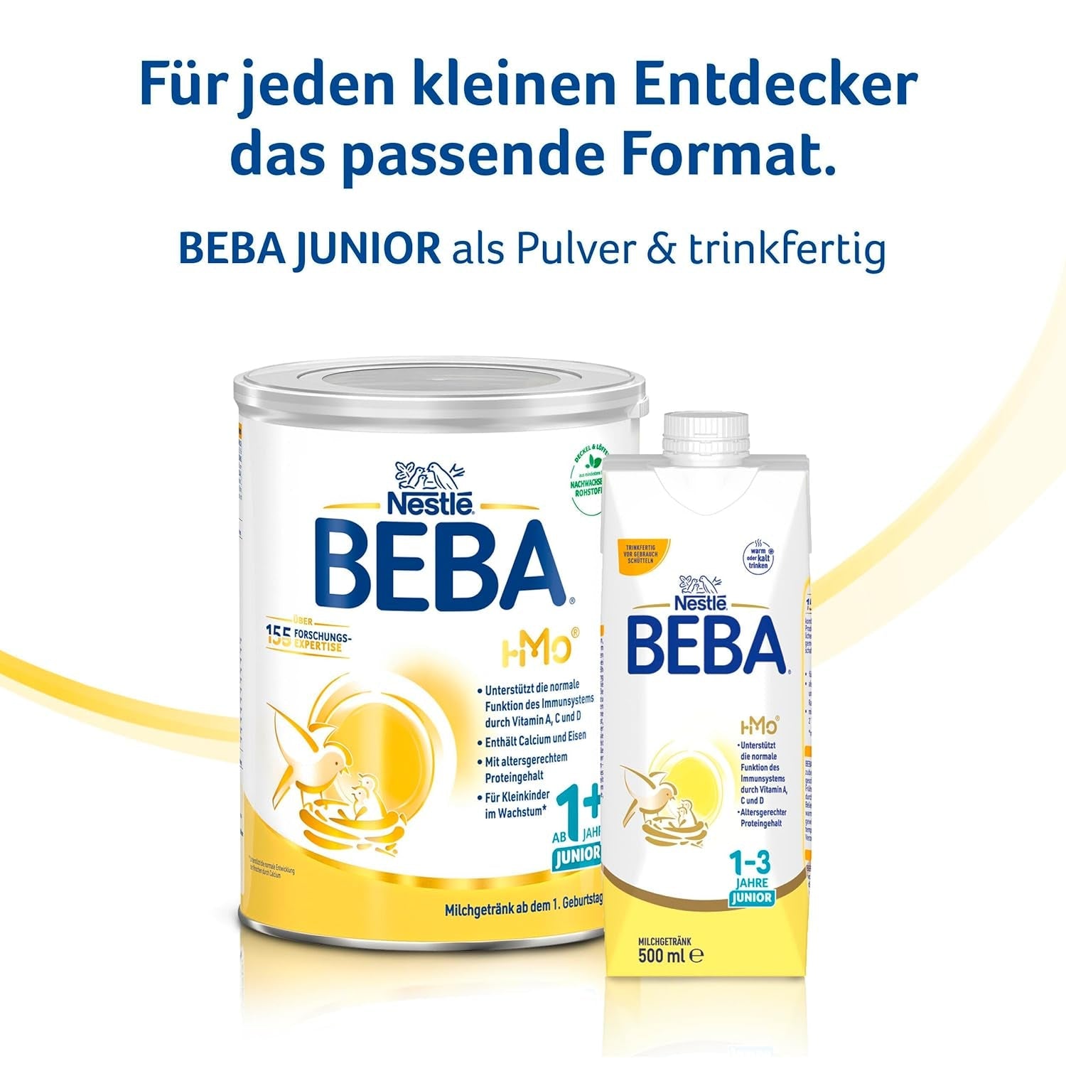 BEBA Junior 1+ Milchgetränk ab 1 Jahr, Mit HMO, Altersgerechter Proteingehalt, Nur Laktose, Ohne Palmöl, Ohne Fischöl, Kleinkindnahrung, Babymilchpulver, 6er Pack (6 x 800g)
