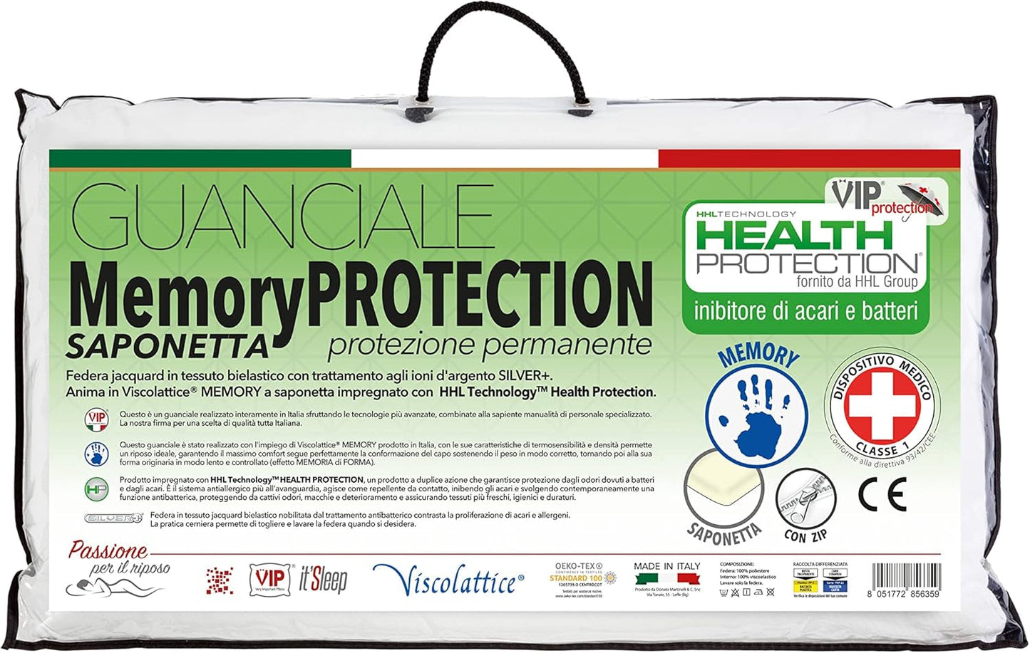 V.I.P. Sehr wichtiges Kissen V.I.P. Hergestellt in Italien, medizinisches Gerät, Memory-Schaum-Kissen, 48 x 78 x 12 cm, Naty Shop Standard-Kissen, Standardtitel