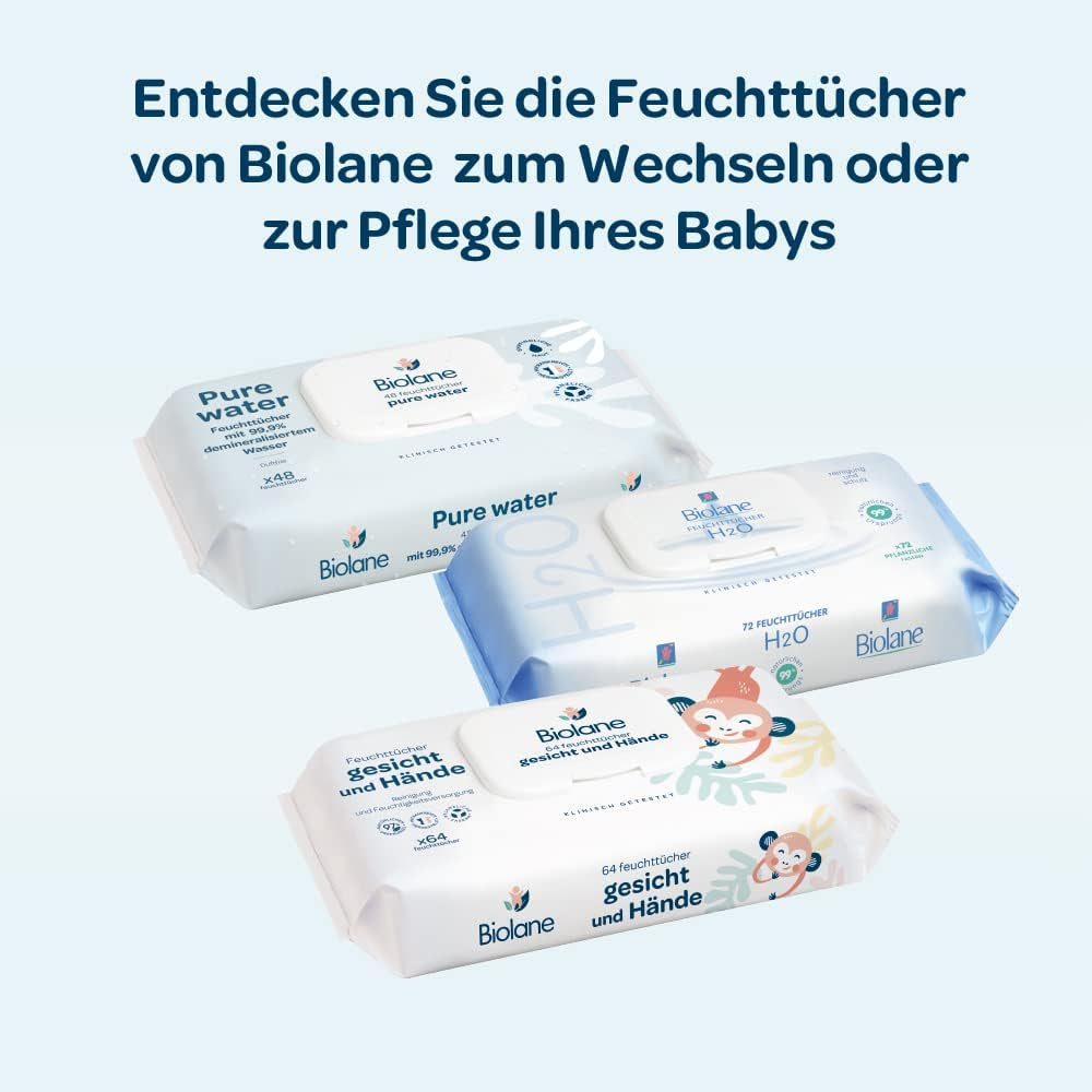 BIOLANE – Baby-Feuchttücher mit 99,9 % Wasser – reines Wasser – Packung mit 12 x 48 Stück (576 Tücher) – für empfindliche Haut – ab der Geburt – parfümfrei – Pflege zum Wickeln und Reinigen von Babys