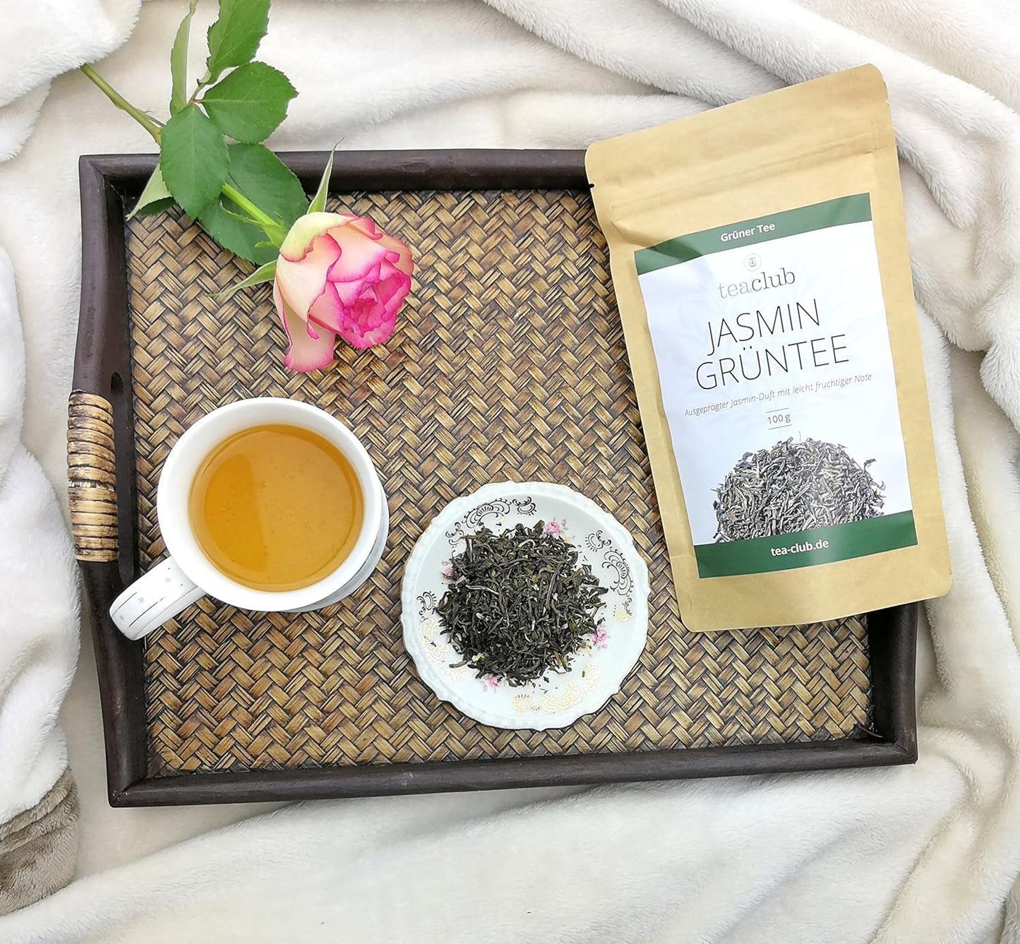 Loser Jasmintee 100 g, natürlich aromatisierter Jasminblüten-Grüntee, Jasmin-Grüntee mit ausgeprägtem Jasmingeschmack, Teaclub-Grüntee