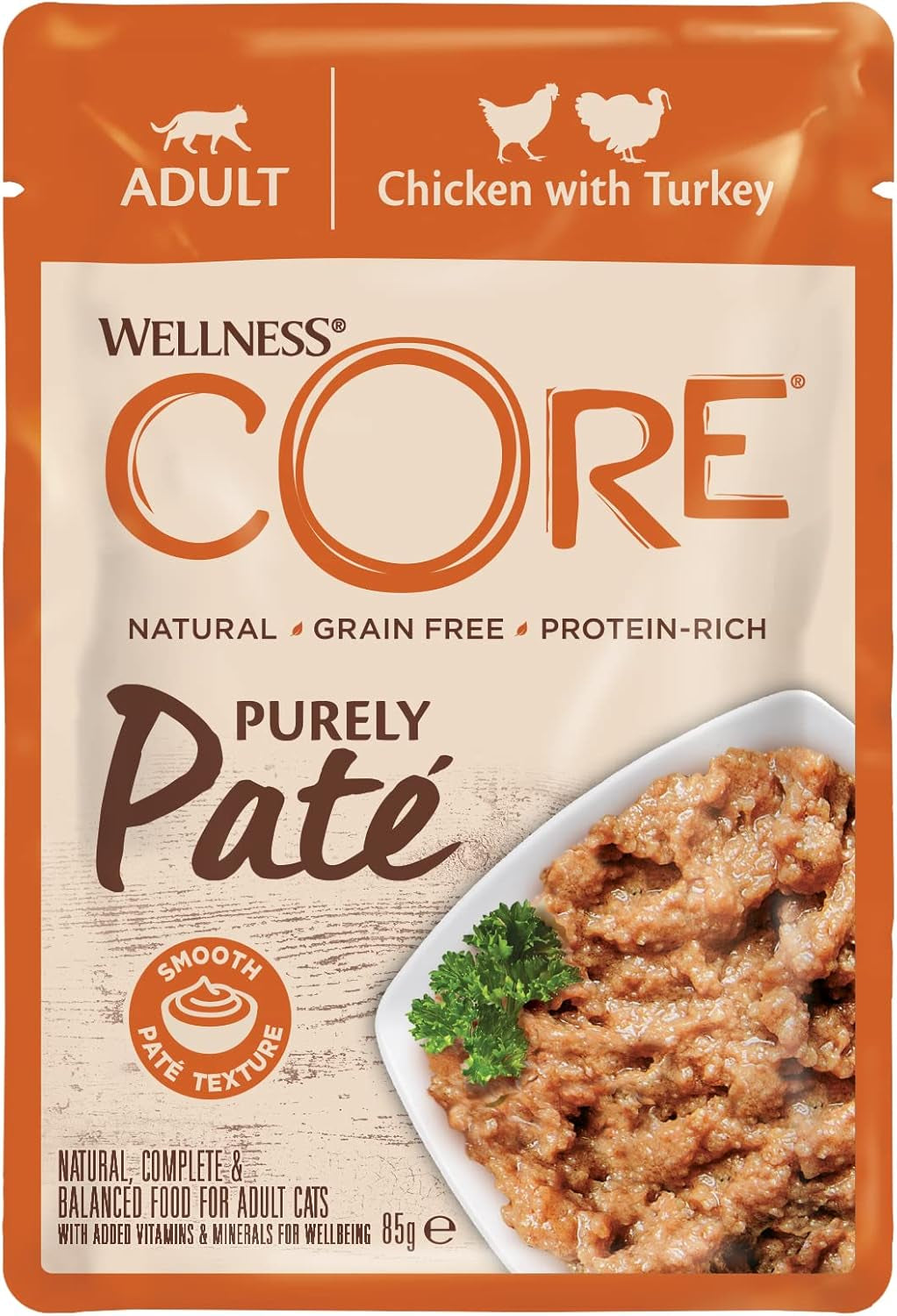 Wellness CORE Purely Paté 24 x 85g, Huhn und Pute – Nassfutter für Katzen, feine Pastete, getreidefrei, natürlich, hypoallergen, proteinreich, fleischreich
