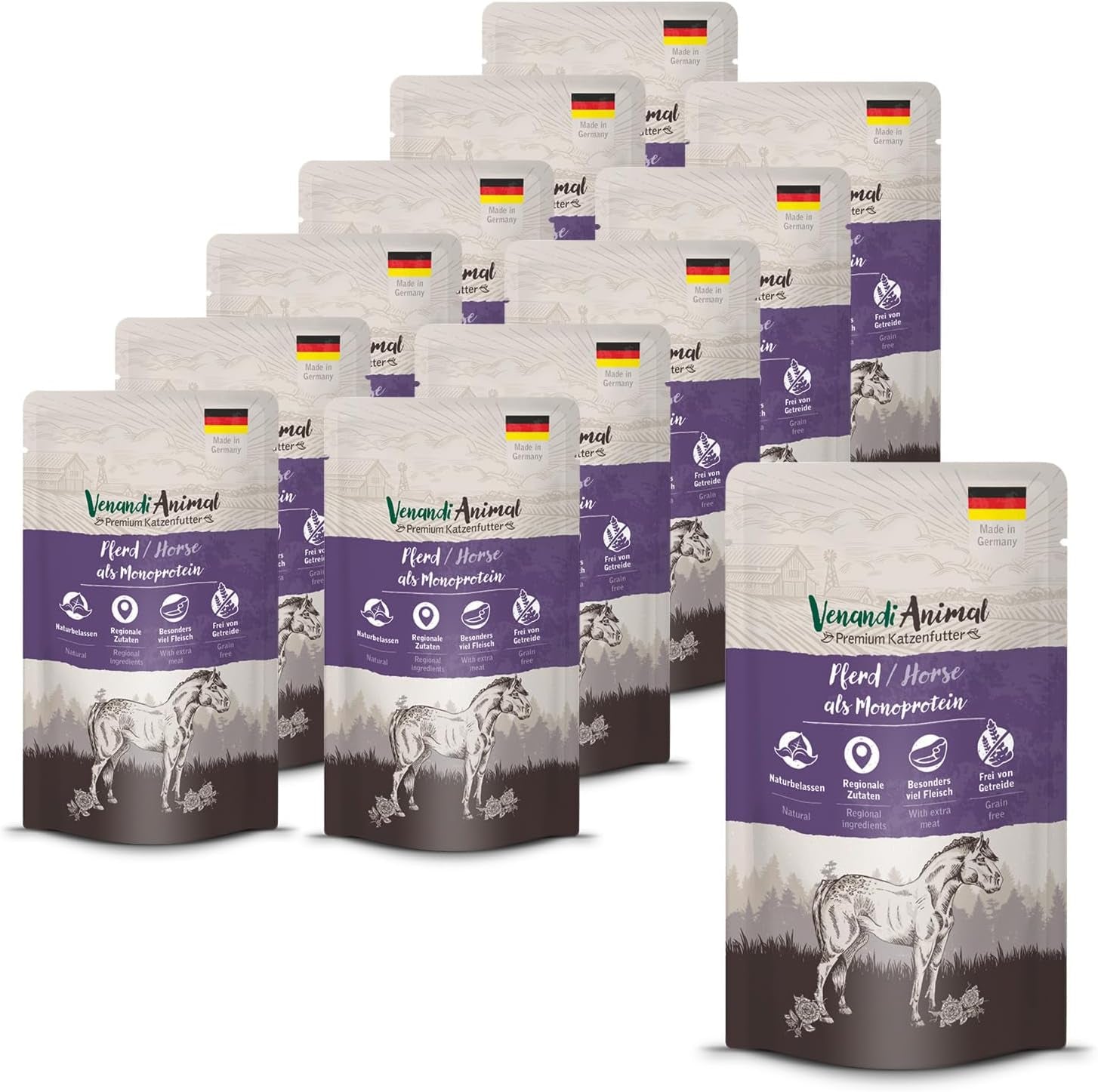 Venandi Animal – Premium Nassfutter für Katzen – Pferd als Monoprotein, 12er Pack (12 x 125 g), getreidefrei, Monoprotein