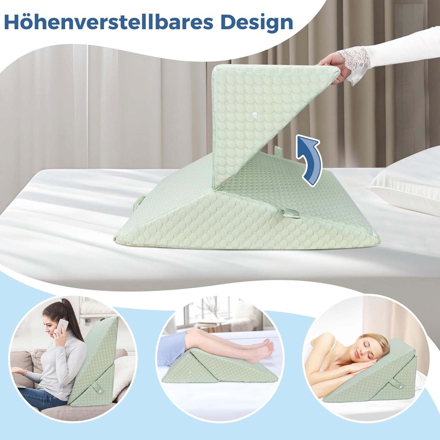 KINDER Verstellbares Keilkissen, hochdichtes Schaumstoff-Lesekissen für Bett und Couch, ergonomisches Bettkeil-Kopfkissen für Schlaf-Reflux-Apnoe, Beinkissen/Rückenkissen zum Spielen und Lesen (grün)