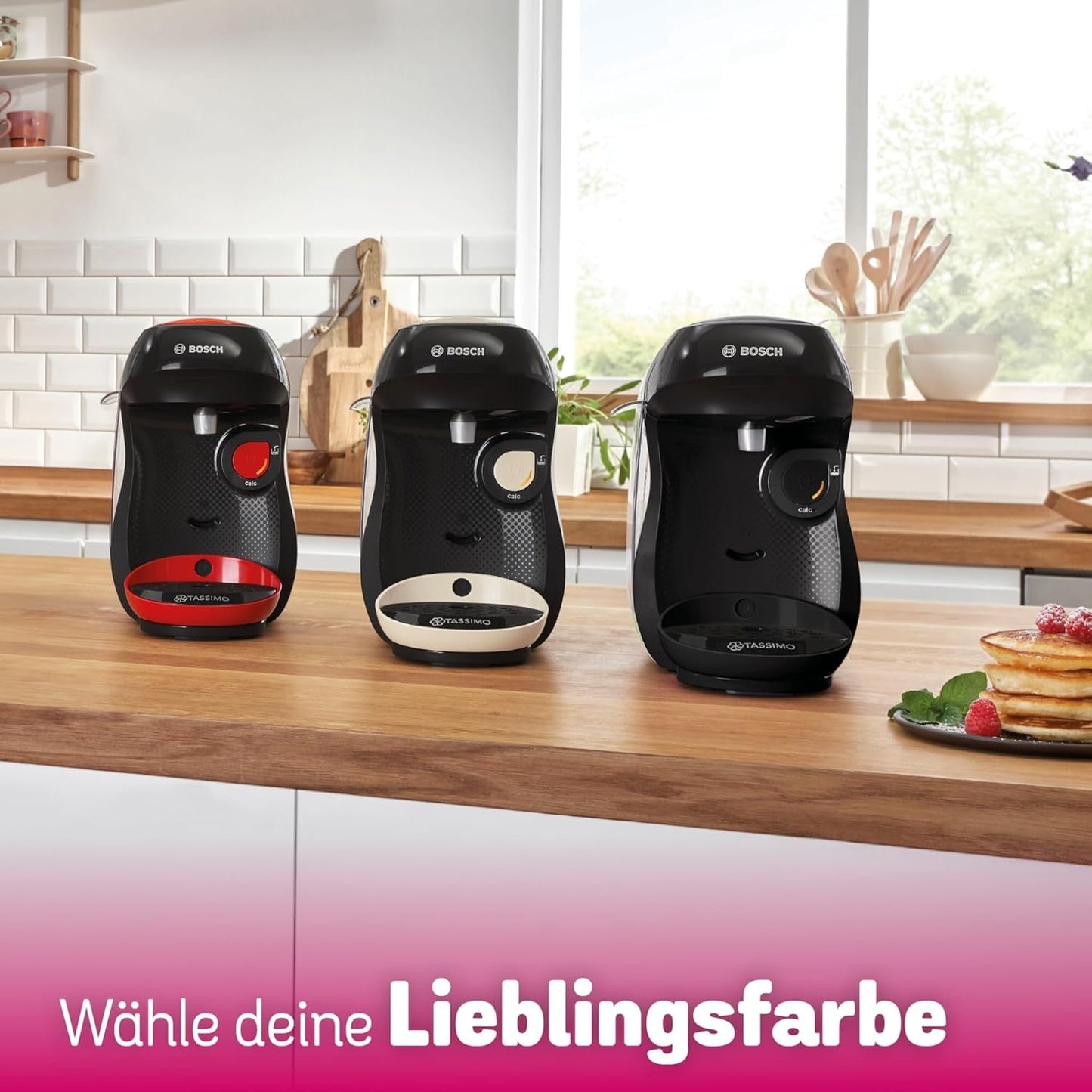 Bosch Tassimo Happy Friendly TAS102E Kapsel-Espressomaschine, 70+ Getränke, für alle Tassen geeignet, Auto-Stop, nachhaltig, perfekte Dosierung, platzsparend, 1400 W, schwarz