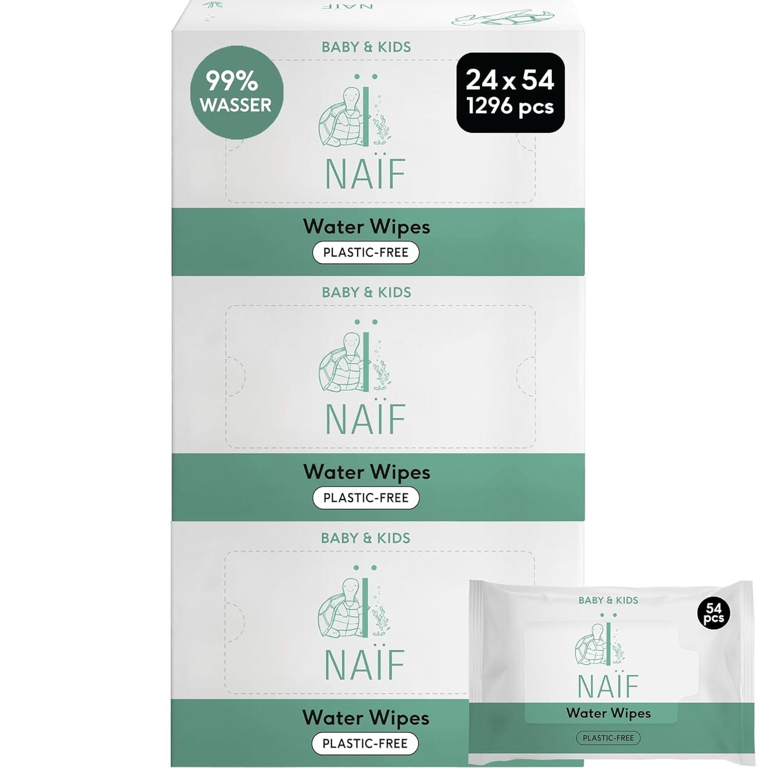 Naïf Plastikfreie Feuchttücher 432 Stück (8Er
