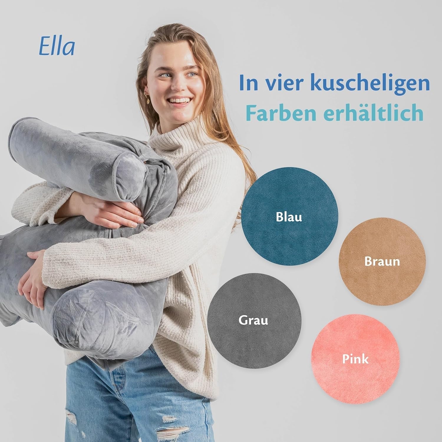 Ella Lesekissen für Bett und Sofa mit abnehmbarer Nackenrolle – Rückenkissen fürs Bett – Lesekissen aus Memory-Schaum mit Armlehnen, ideal zum Lesen, Fernsehen, Entspannen oder als Rückenstütze – Grau
