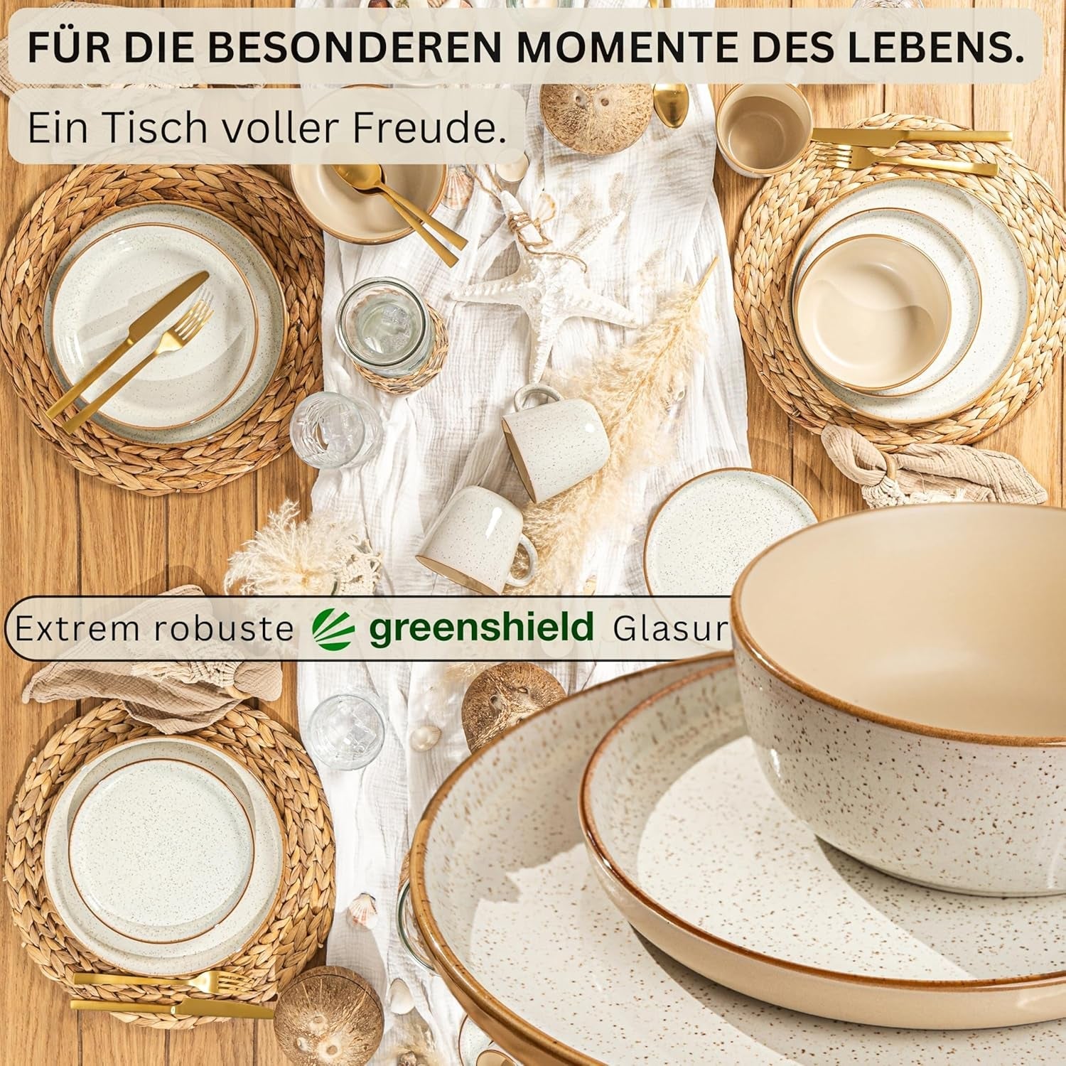 SÄNGER Rio Creme | 18-teiliges Steingut-Geschirrset für 6 Personen, bestehend aus 6 Speisetellern, 6 Desserttellern und 6 Schüsseln | DIE VALUE-KOLLEKTION