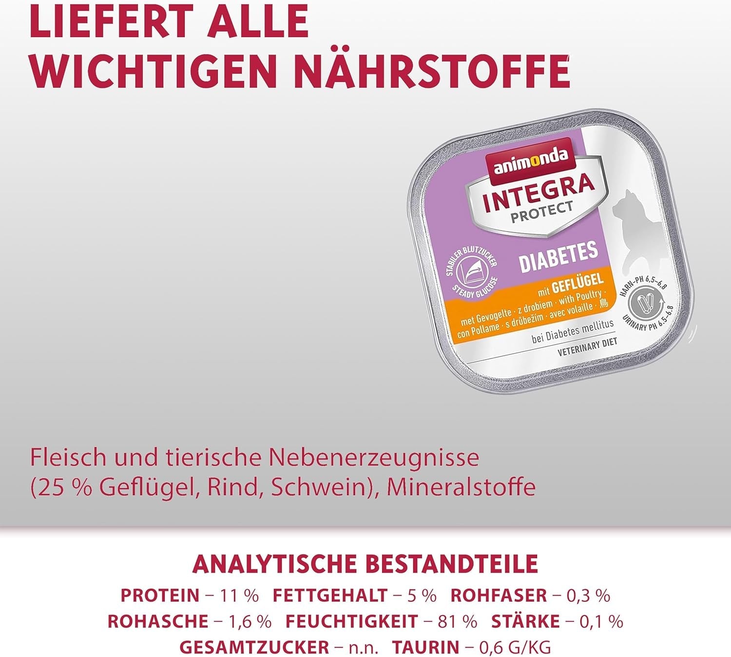 animonda INTEGRA PROTECT Diabetes mit Geflügel (16 x 100 g), Nassfutter für diabetische Katzen, Diätfutter für diabetische Katzen, Nassfutter ohne Zucker