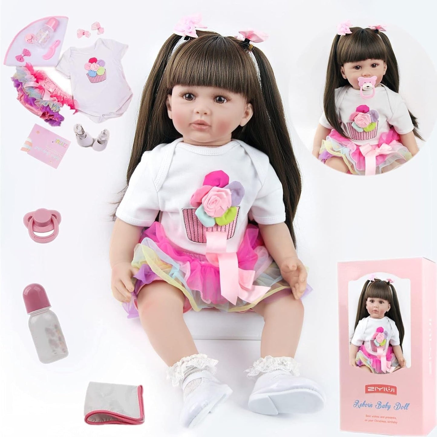 ZIYIUI 24-Zoll-Reborn-Babypuppen, lebensechte Puppen mit weichem Körper, 60 cm handgefertigte Reborn-Babypuppen, Weihnachtsgeschenke